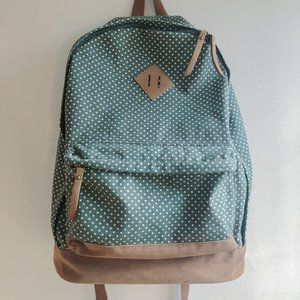 Green and White Polka Dot Backpack with Pockets